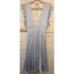 Light Blue Midi Dress with Deep V-Neck